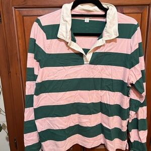 Rugby Striped Long Sleeve Shirt - Pink and Green